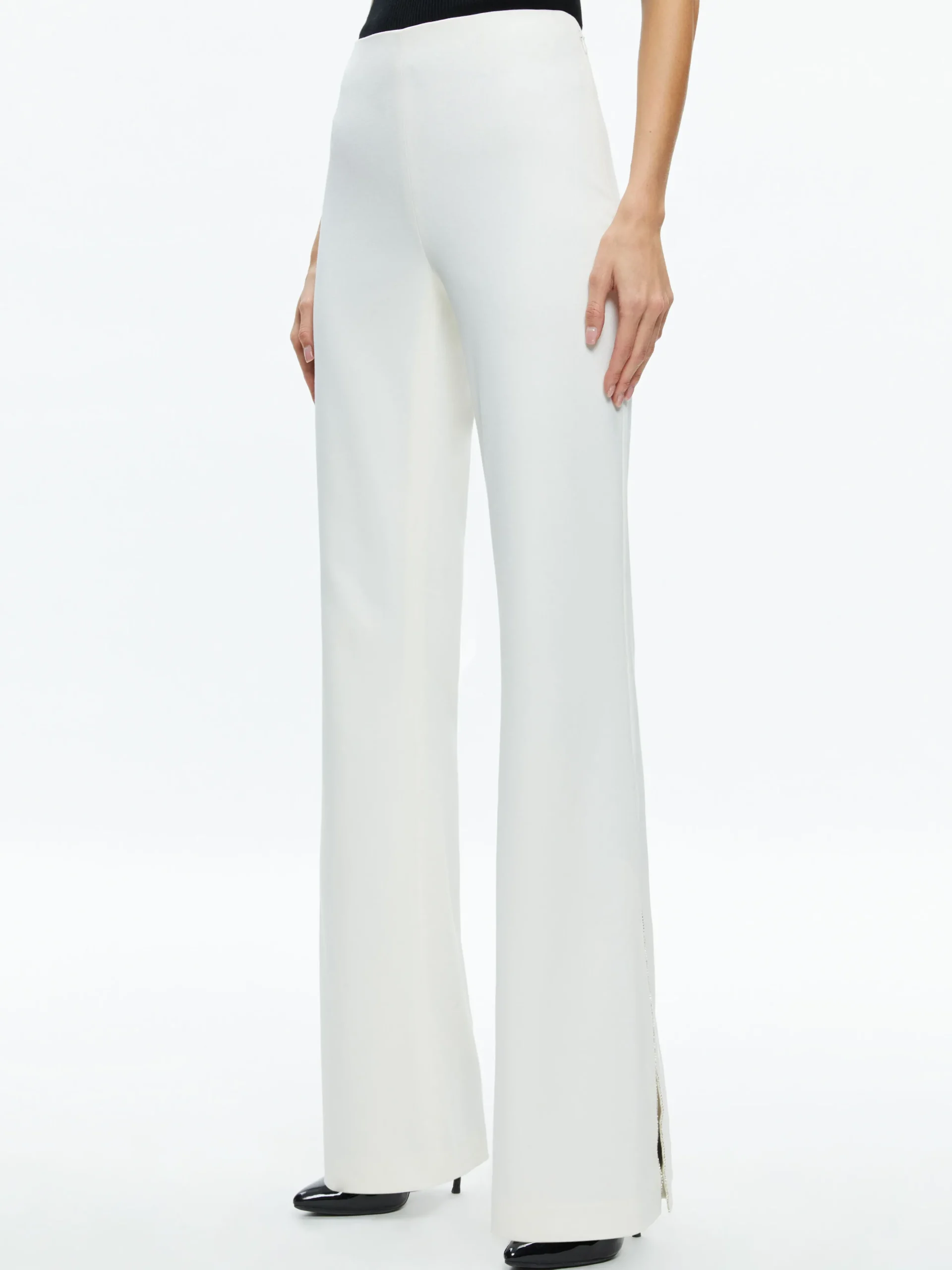 Alice and Olivia LARA SIDE SLIT PANT ECRU*CLOTHING