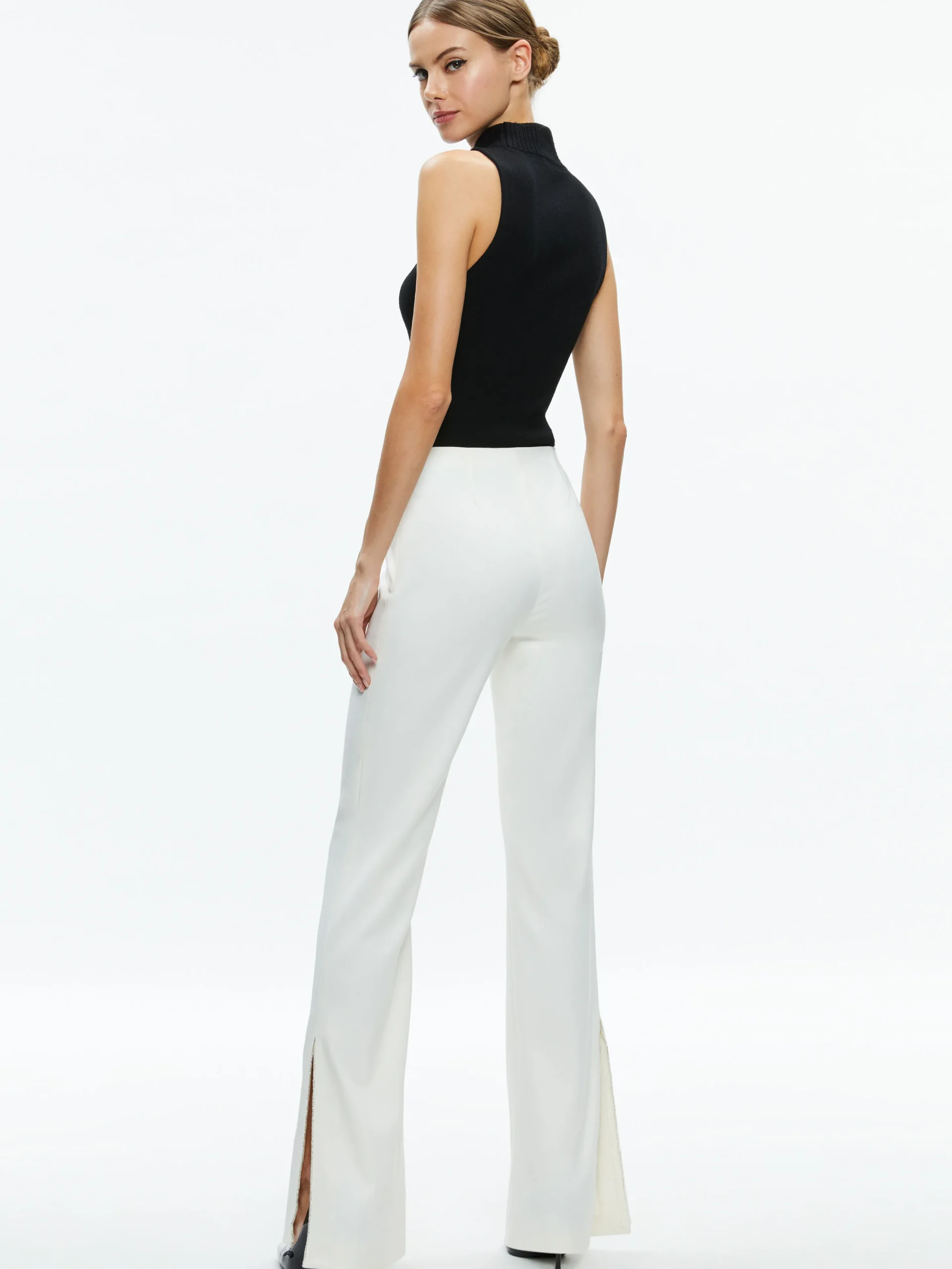 Alice and Olivia LARA SIDE SLIT PANT ECRU*CLOTHING