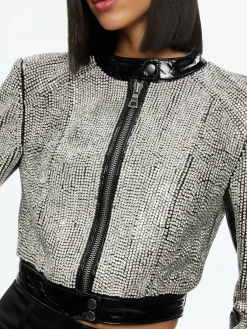 Alice and Olivia LARI CRYSTAL EMBELLISHED LEATHER JACKET BLACK/CRYSTAL*FEATURED SHOPS | CLOTHING