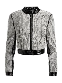 Alice and Olivia LARI CRYSTAL EMBELLISHED LEATHER JACKET BLACK/CRYSTAL*FEATURED SHOPS | CLOTHING