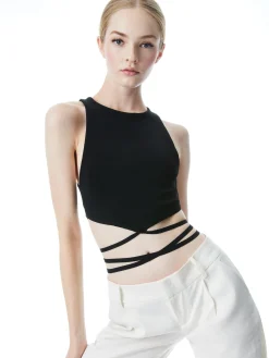Alice and Olivia LATIA STRAPPY TIE WAIST KNIT TANK BLACK*CLOTHING