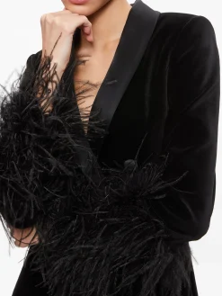 Alice and Olivia LATOYA FEATHER CUFF BLAZER MINI DRESS BLACK/BLACK*DRESSES | DRESSES | CLOTHING