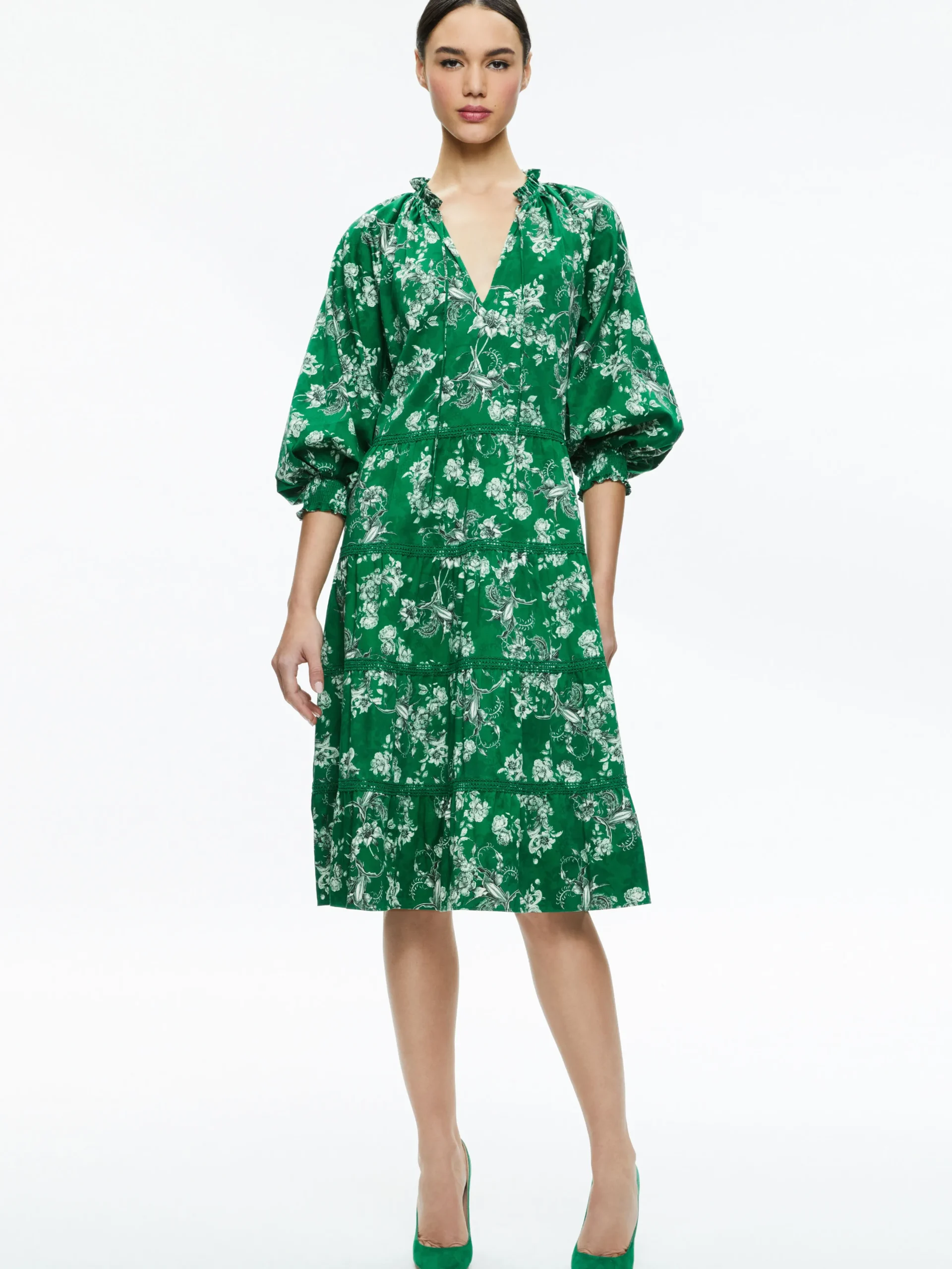 Alice and Olivia LAYLA TIERED RUFFLE MIDI DRESS CENTRAL PARK*DRESSES | CLOTHING