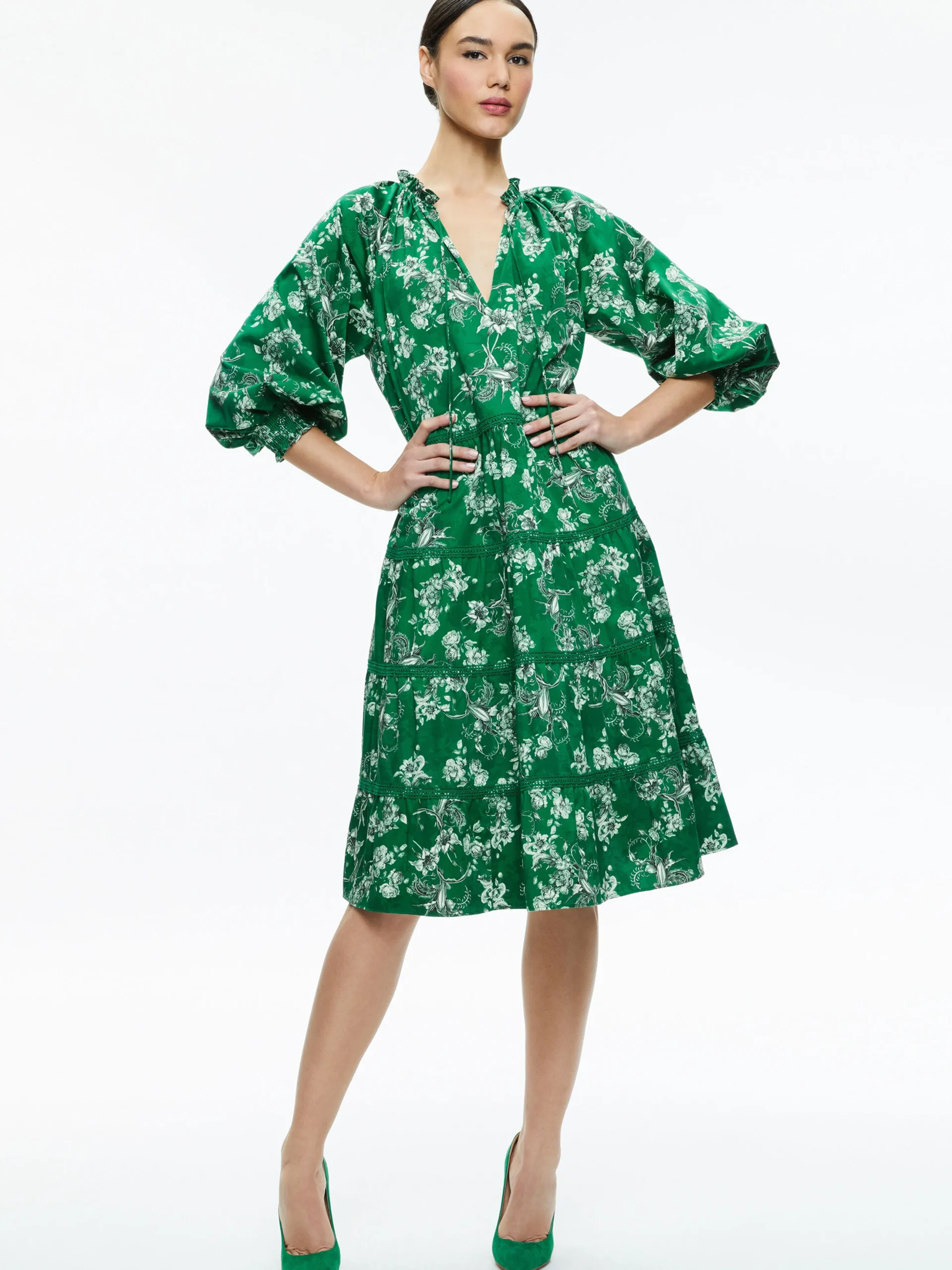 Alice and Olivia LAYLA TIERED RUFFLE MIDI DRESS CENTRAL PARK*DRESSES | CLOTHING