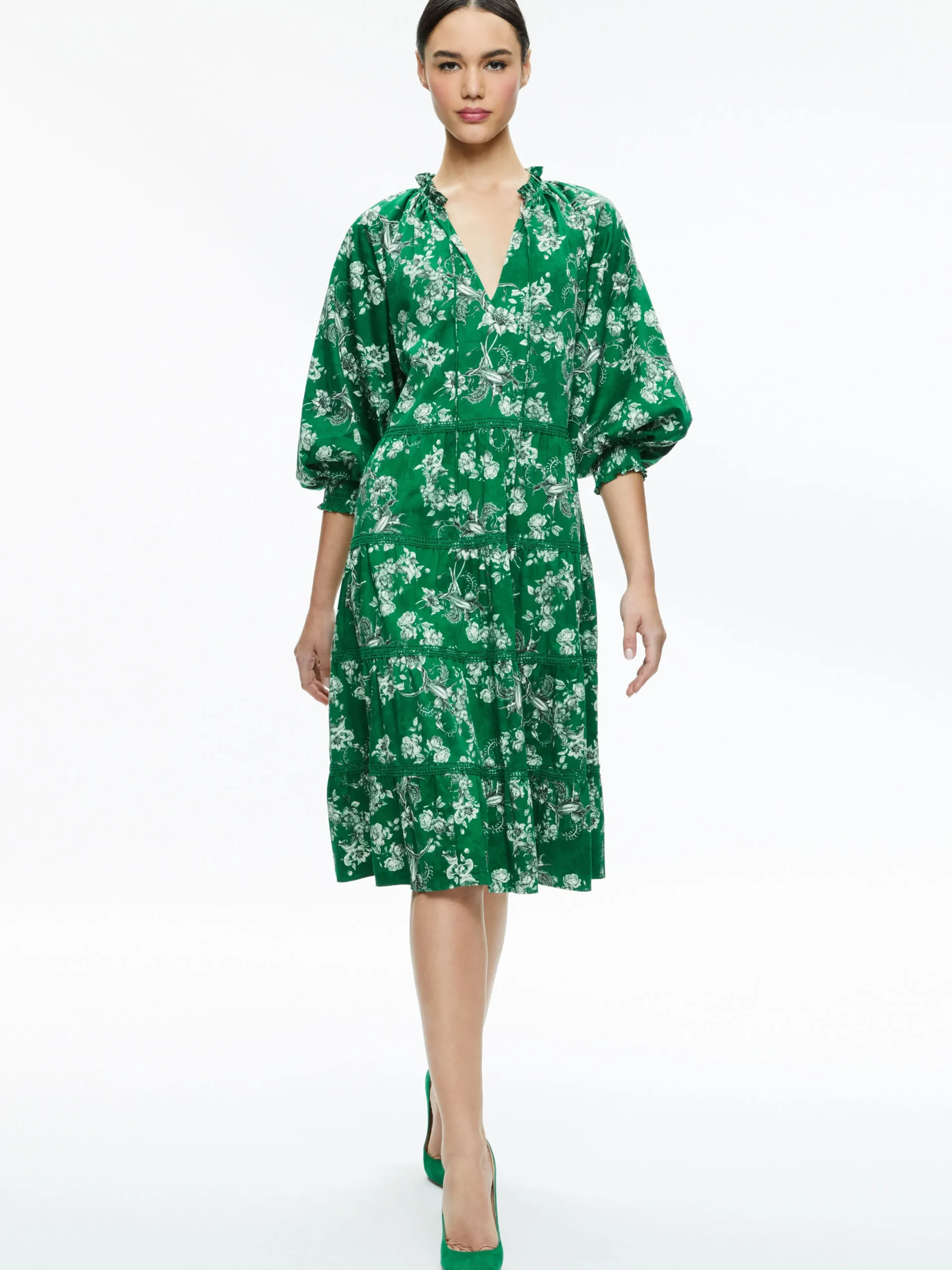 Alice and Olivia LAYLA TIERED RUFFLE MIDI DRESS CENTRAL PARK*DRESSES | CLOTHING