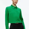 Alice and Olivia LEON CROPPED BUTTON DOWN LIGHT EMERALD*CLOTHING