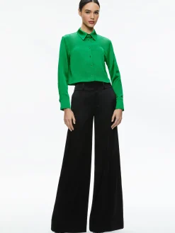Alice and Olivia LEON CROPPED BUTTON DOWN LIGHT EMERALD*CLOTHING