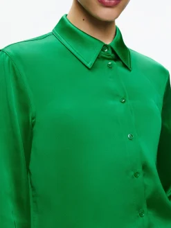 Alice and Olivia LEON CROPPED BUTTON DOWN LIGHT EMERALD*CLOTHING