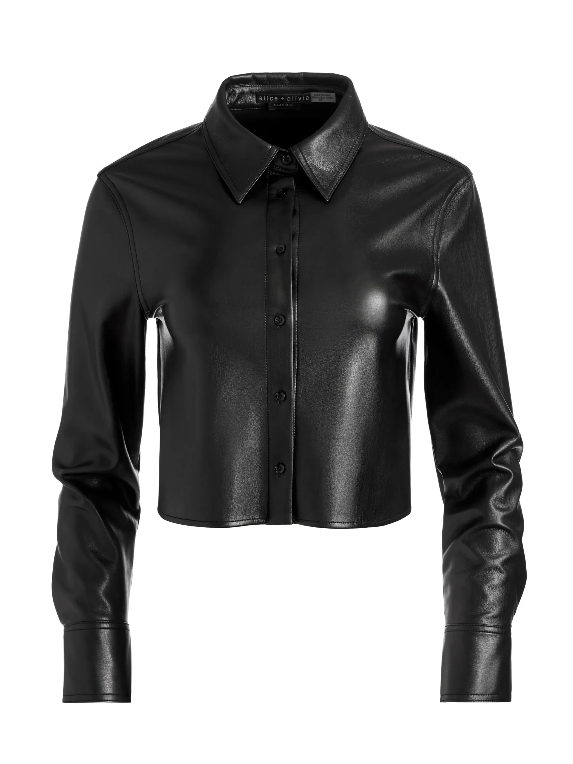 Alice and Olivia LEON CROPPED VEGAN LEATHER BUTTON DOWN *FEATURED SHOPS | FEATURED SHOPS | CLOTHING