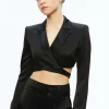 Alice and Olivia LEONE CROPPED WRAP BLAZER BLACK*CLOTHING | CLOTHING