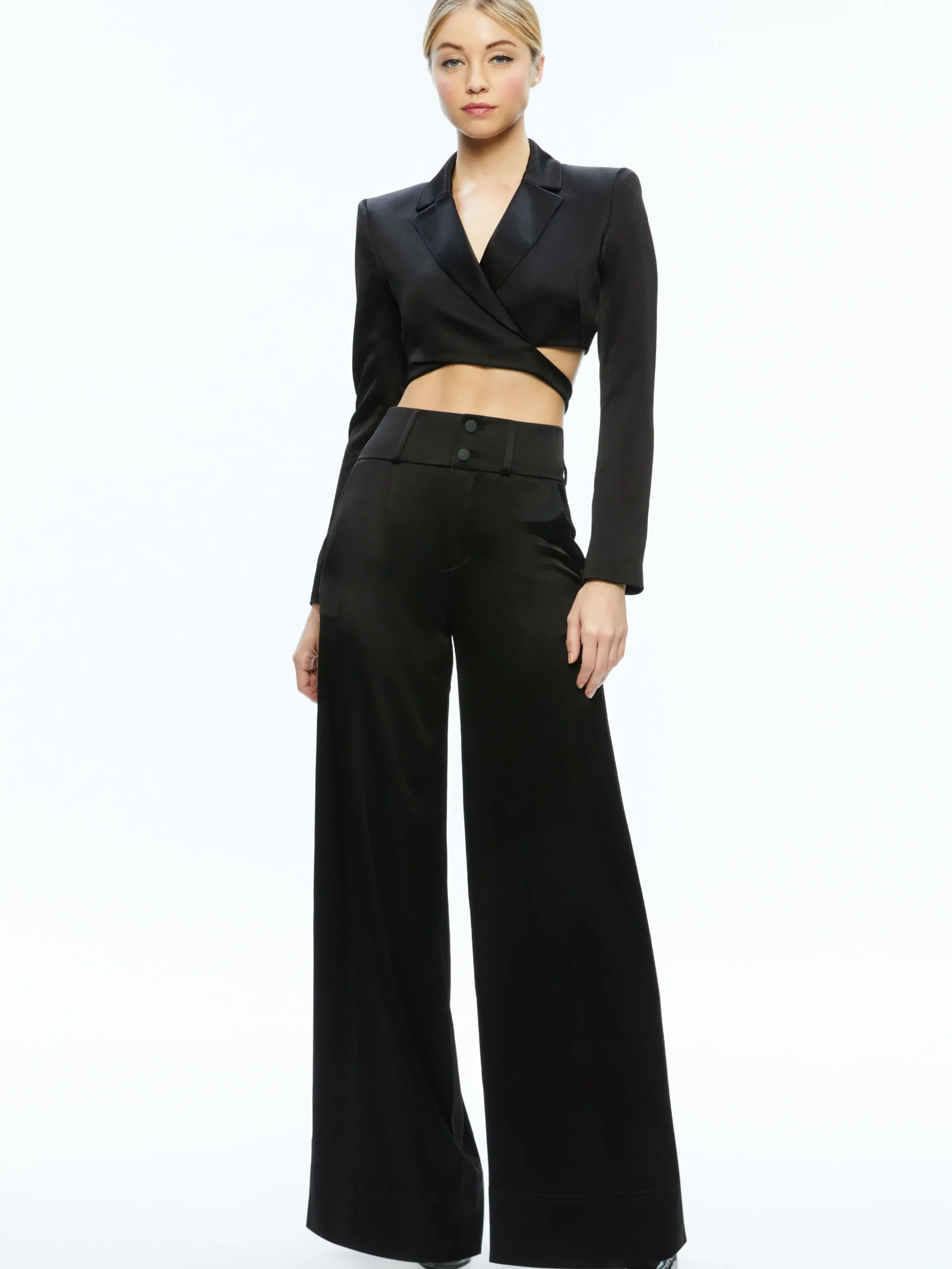 Alice and Olivia LEONE CROPPED WRAP BLAZER BLACK*CLOTHING | CLOTHING