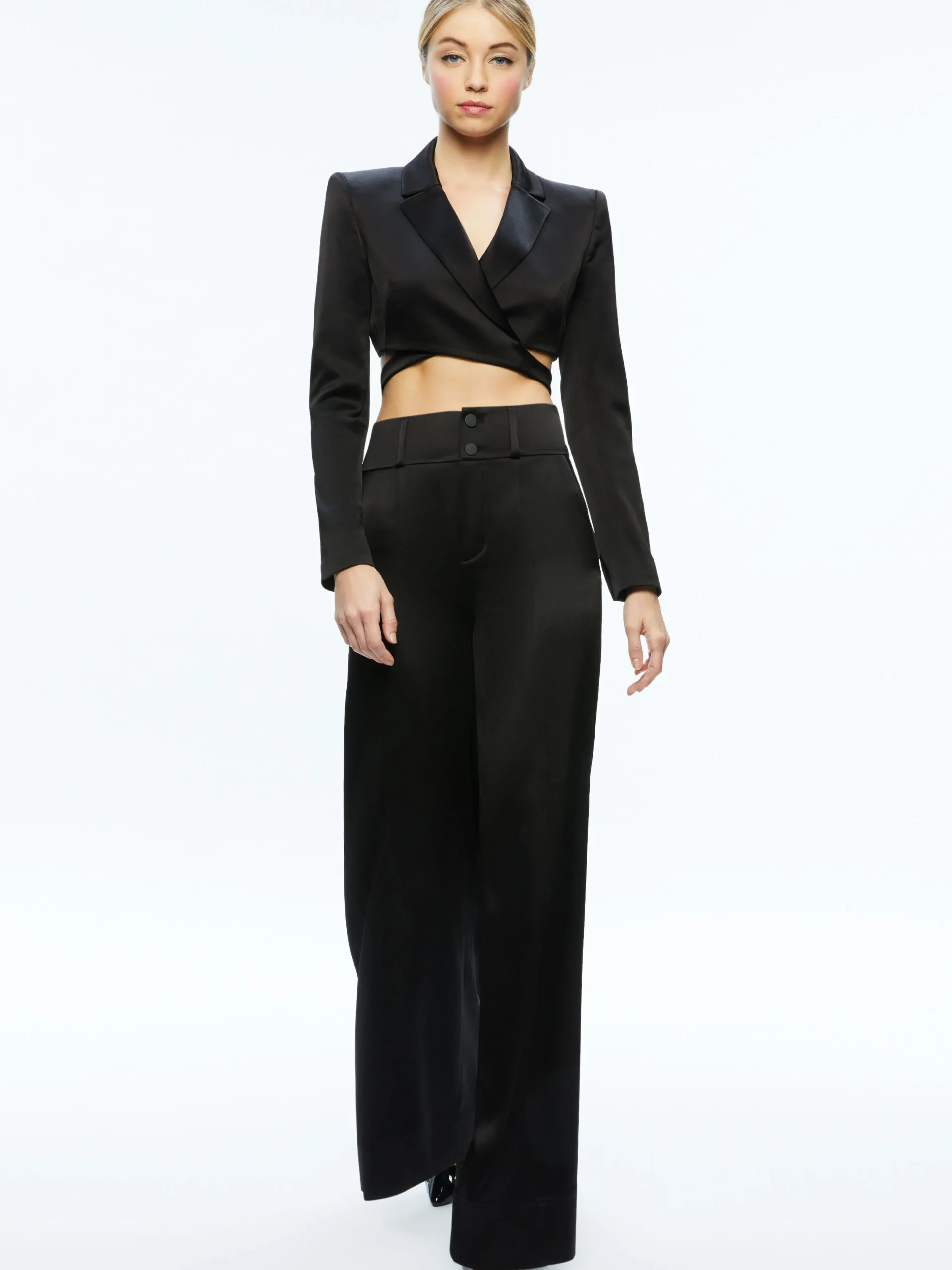 Alice and Olivia LEONE CROPPED WRAP BLAZER BLACK*CLOTHING | CLOTHING