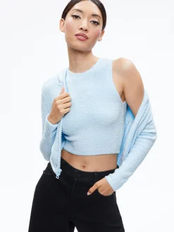 Alice and Olivia LIDELL CROPPED ZIP UP HOODIE LIGHT ICE*CLOTHING