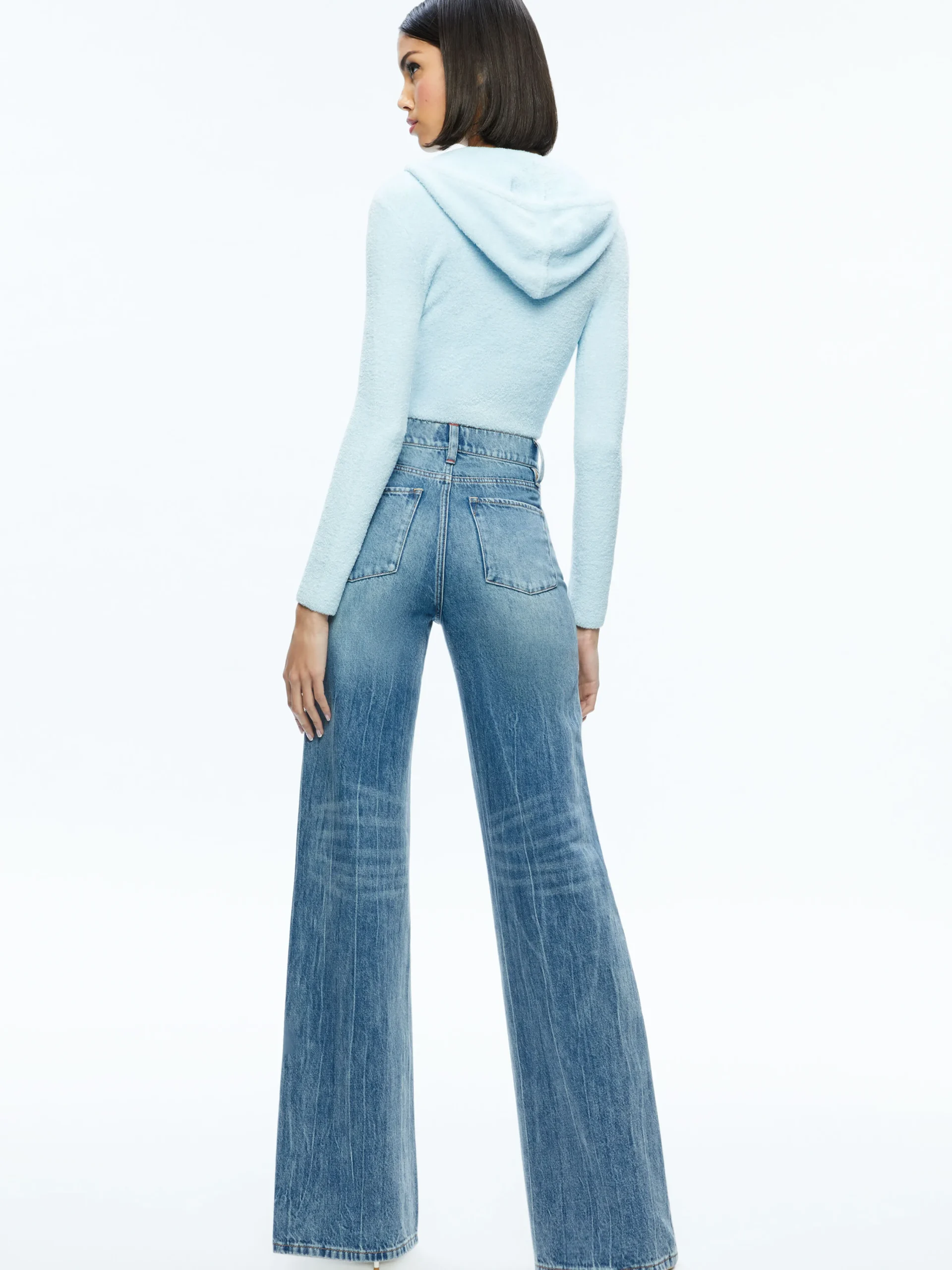 Alice and Olivia LIDELL CROPPED ZIP UP HOODIE LIGHT ICE*CLOTHING