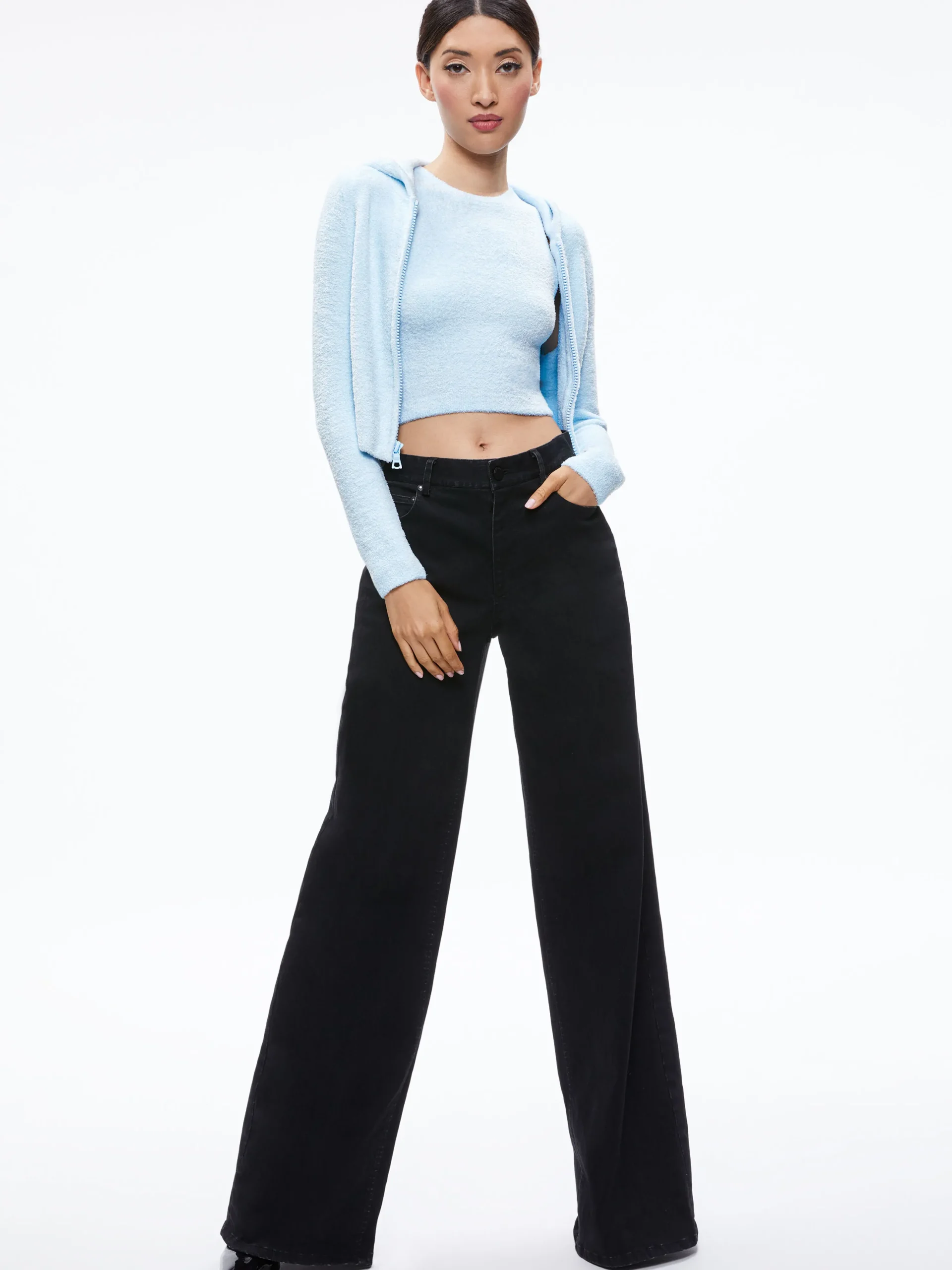 Alice and Olivia LIDELL CROPPED ZIP UP HOODIE LIGHT ICE*CLOTHING