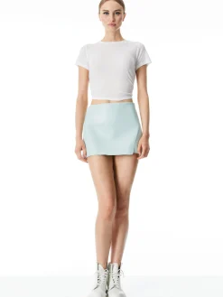 Alice and Olivia LILIA VEGAN LEATHER CROSSOVER SKIRT POWDER BLUE*FEATURED SHOPS | CLOTHING
