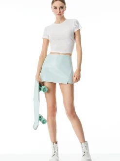 Alice and Olivia LILIA VEGAN LEATHER CROSSOVER SKIRT POWDER BLUE*FEATURED SHOPS | CLOTHING