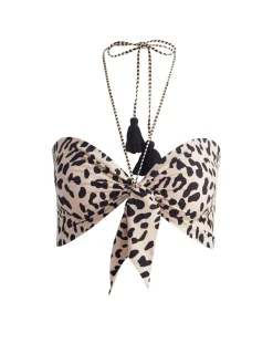 Alice and Olivia LIVIA HALTER TOP LEOPARD-SAND*CLOTHING