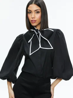 Alice and Olivia LOU BOW BUTTON DOWN BLACK/OFF WHITE*FEATURED SHOPS | FEATURED SHOPS | CLOTHING