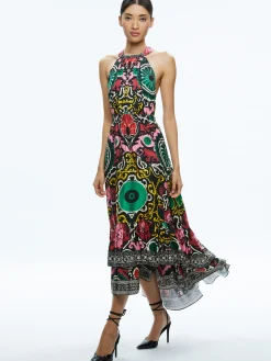 Alice and Olivia LOYCE TWIST BACK RUFFLE MAXI DRESS MONARCH BLACK MEDIUM*DRESSES | DRESSES | CLOTHING
