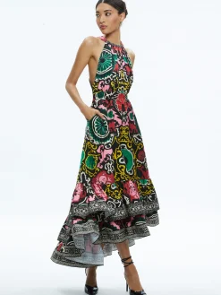 Alice and Olivia LOYCE TWIST BACK RUFFLE MAXI DRESS MONARCH BLACK MEDIUM*DRESSES | DRESSES | CLOTHING