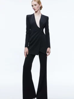Alice and Olivia LUCIEN CURVED V-NECK FITTED BLAZER BLACK*CLOTHING | CLOTHING