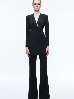 Alice and Olivia LUCIEN CURVED V-NECK FITTED BLAZER BLACK*CLOTHING | CLOTHING