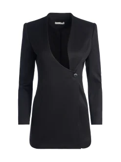 Alice and Olivia LUCIEN CURVED V-NECK FITTED BLAZER BLACK*CLOTHING | CLOTHING