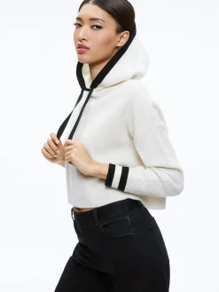 Alice and Olivia LUMI RIBBED KNIT HOODIE ECRU/BLACK*FEATURED SHOPS | CLOTHING | CLOTHING