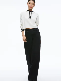 Alice and Olivia LUMI RIBBED KNIT HOODIE ECRU/BLACK*FEATURED SHOPS | CLOTHING | CLOTHING