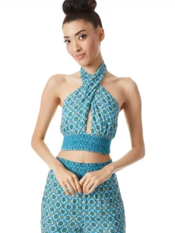 Alice and Olivia LYNDON CROSS FRONT HALTER TOP WASHED GEO*CLOTHING