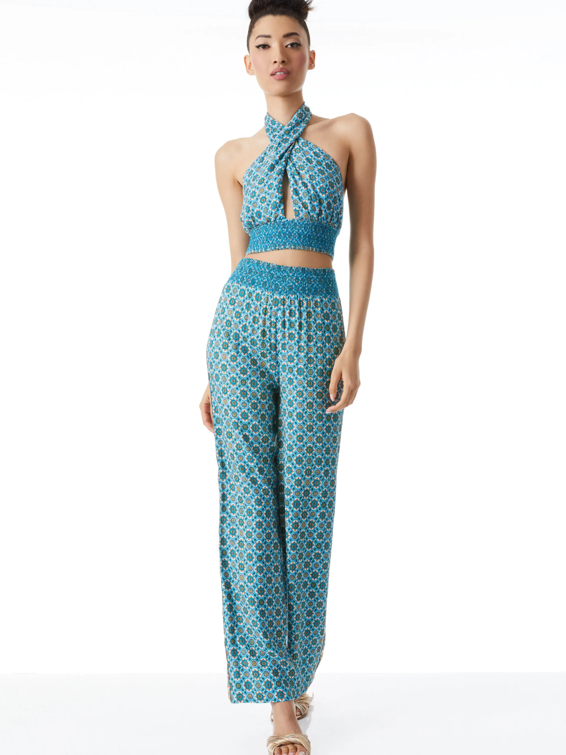Alice and Olivia LYNDON CROSS FRONT HALTER TOP WASHED GEO*CLOTHING