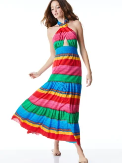 Alice and Olivia LYNDON CROSS FRONT MAXI DRESS CABO STRIPE*DRESSES | CLOTHING