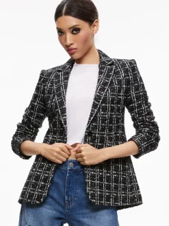 Alice and Olivia MACEY FITTED NOTCH COLLAR BLAZER BLACK/WHITE*CLOTHING
