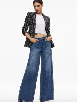 Alice and Olivia MACEY FITTED NOTCH COLLAR BLAZER BLACK/WHITE*CLOTHING