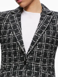 Alice and Olivia MACEY FITTED NOTCH COLLAR BLAZER BLACK/WHITE*CLOTHING