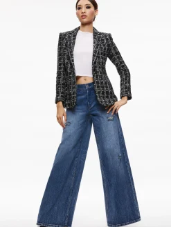 Alice and Olivia MACEY FITTED NOTCH COLLAR BLAZER BLACK/WHITE*CLOTHING