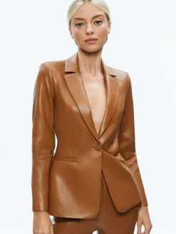Alice and Olivia MACEY FITTED VEGAN LEATHER BLAZER + DANETTE VEGAN LEATHER SPLIT HEM TROUSERS *CLOTHING