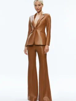 Alice and Olivia MACEY FITTED VEGAN LEATHER BLAZER + DANETTE VEGAN LEATHER SPLIT HEM TROUSERS *CLOTHING
