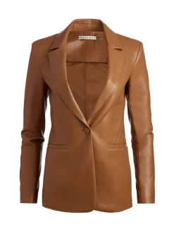 Alice and Olivia MACEY FITTED VEGAN LEATHER BLAZER + DANETTE VEGAN LEATHER SPLIT HEM TROUSERS *CLOTHING
