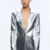 Alice and Olivia MACEY METALLIC VEGAN LEATHER BLAZER SILVER*FEATURED SHOPS | CLOTHING