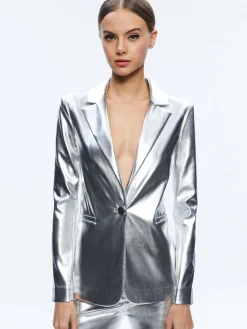 Alice and Olivia MACEY METALLIC VEGAN LEATHER BLAZER + LIVI METALLIC VEGAN LEATHER PANT *CLOTHING
