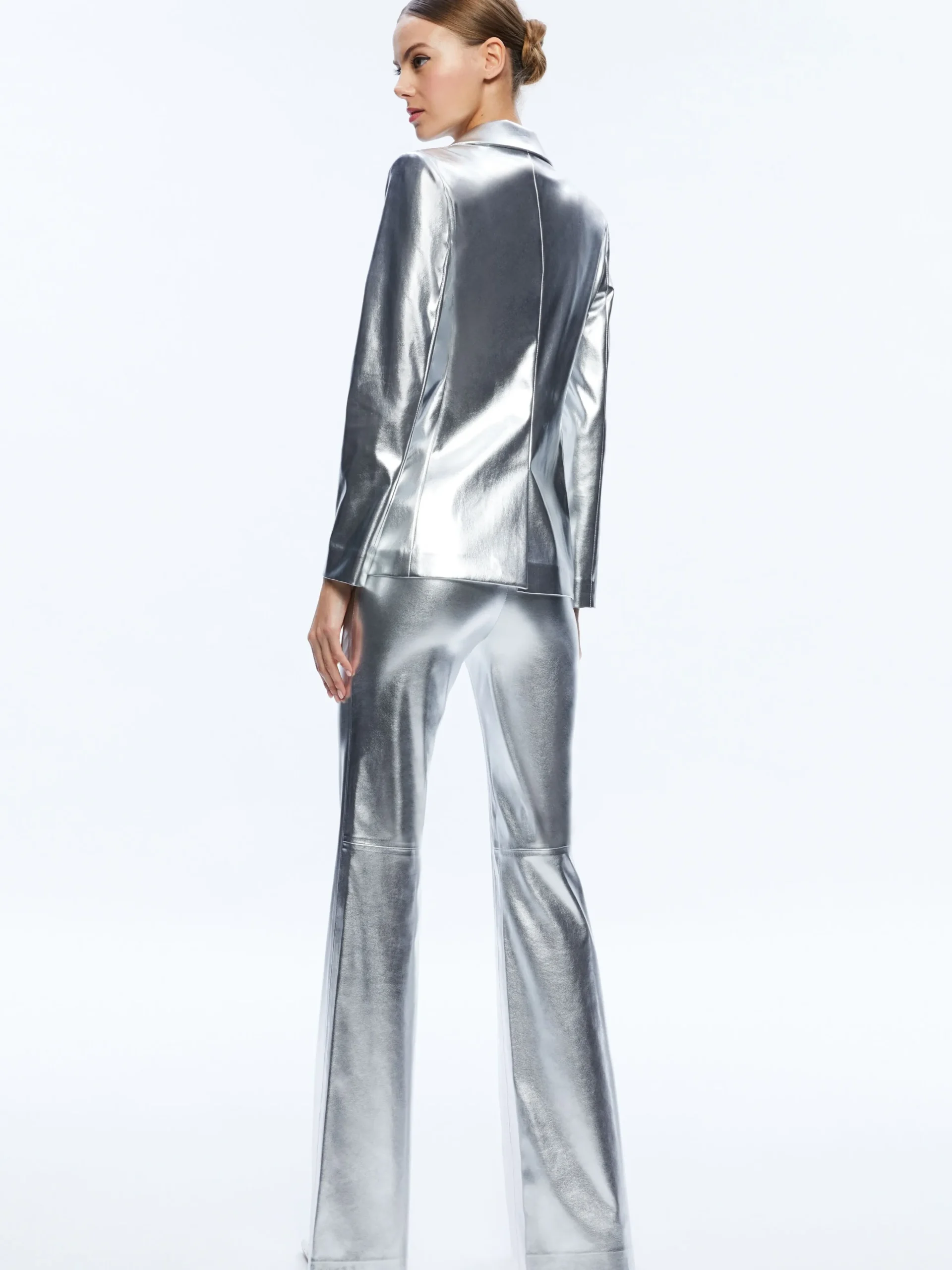 Alice and Olivia MACEY METALLIC VEGAN LEATHER BLAZER SILVER*FEATURED SHOPS | CLOTHING