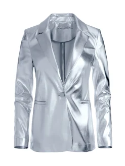 Alice and Olivia MACEY METALLIC VEGAN LEATHER BLAZER SILVER*FEATURED SHOPS | CLOTHING
