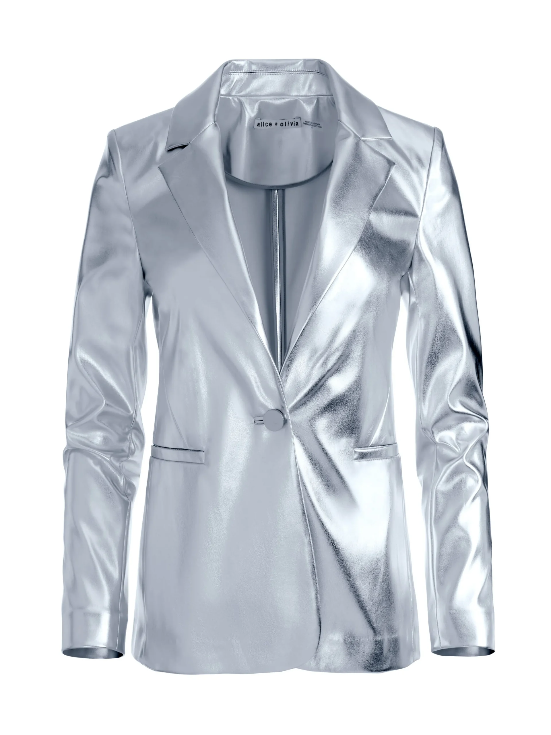 Alice and Olivia MACEY METALLIC VEGAN LEATHER BLAZER SILVER*FEATURED SHOPS | CLOTHING