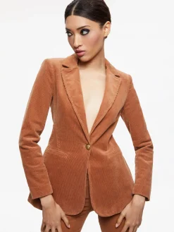 Alice and Olivia MACEY NOTCH COLLAR FITTED BLAZER CAMEL*CLOTHING