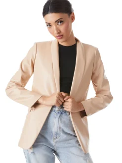 Alice and Olivia MACEY VEGAN LEATHER SHAWL COLLAR BLAZER ALMOND*FEATURED SHOPS | FEATURED SHOPS | CLOTHING | CLOTHING
