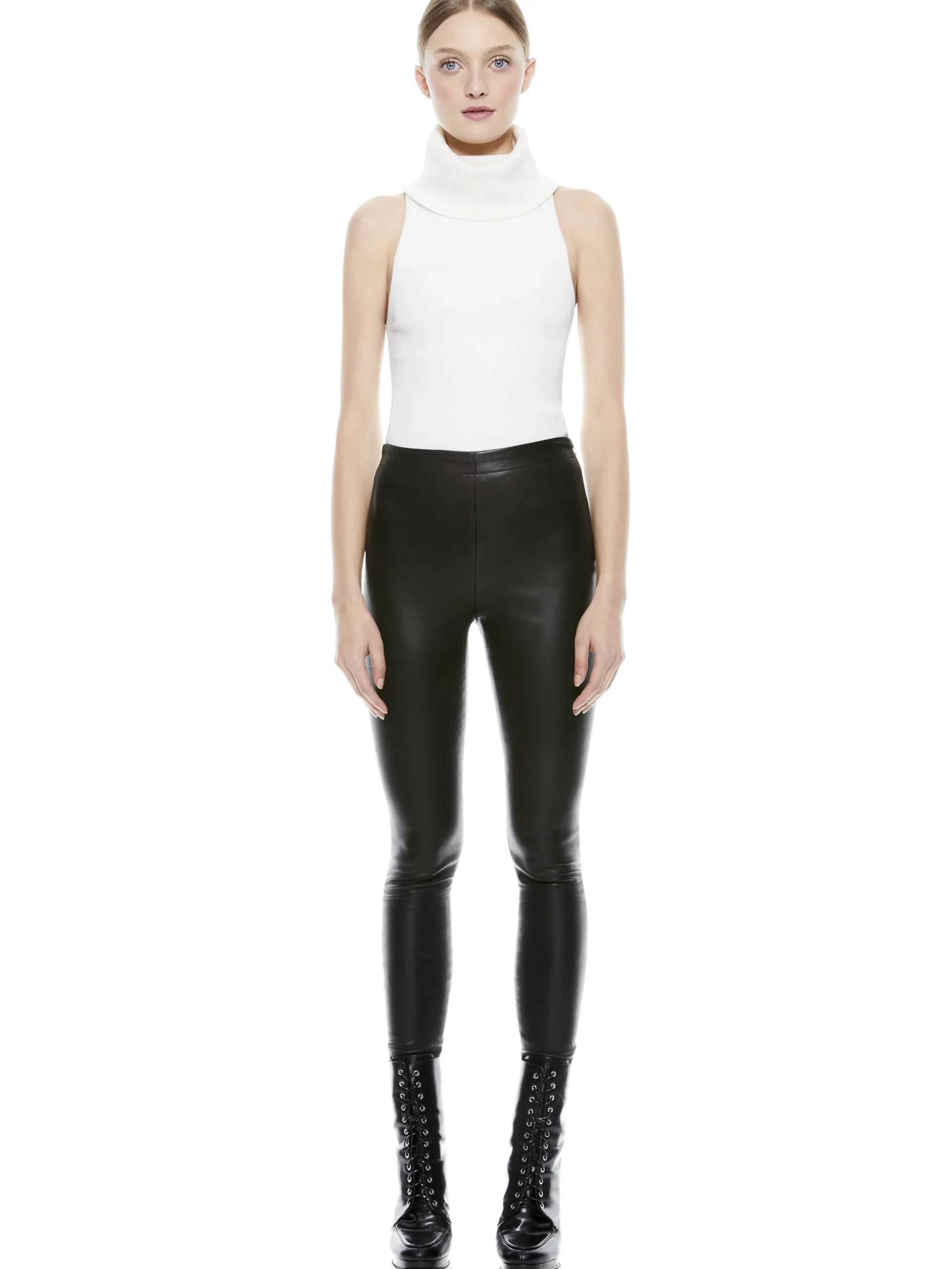 Alice and Olivia MADDOX SIDE ZIP LEATHER LEGGING BLACK*CLOTHING