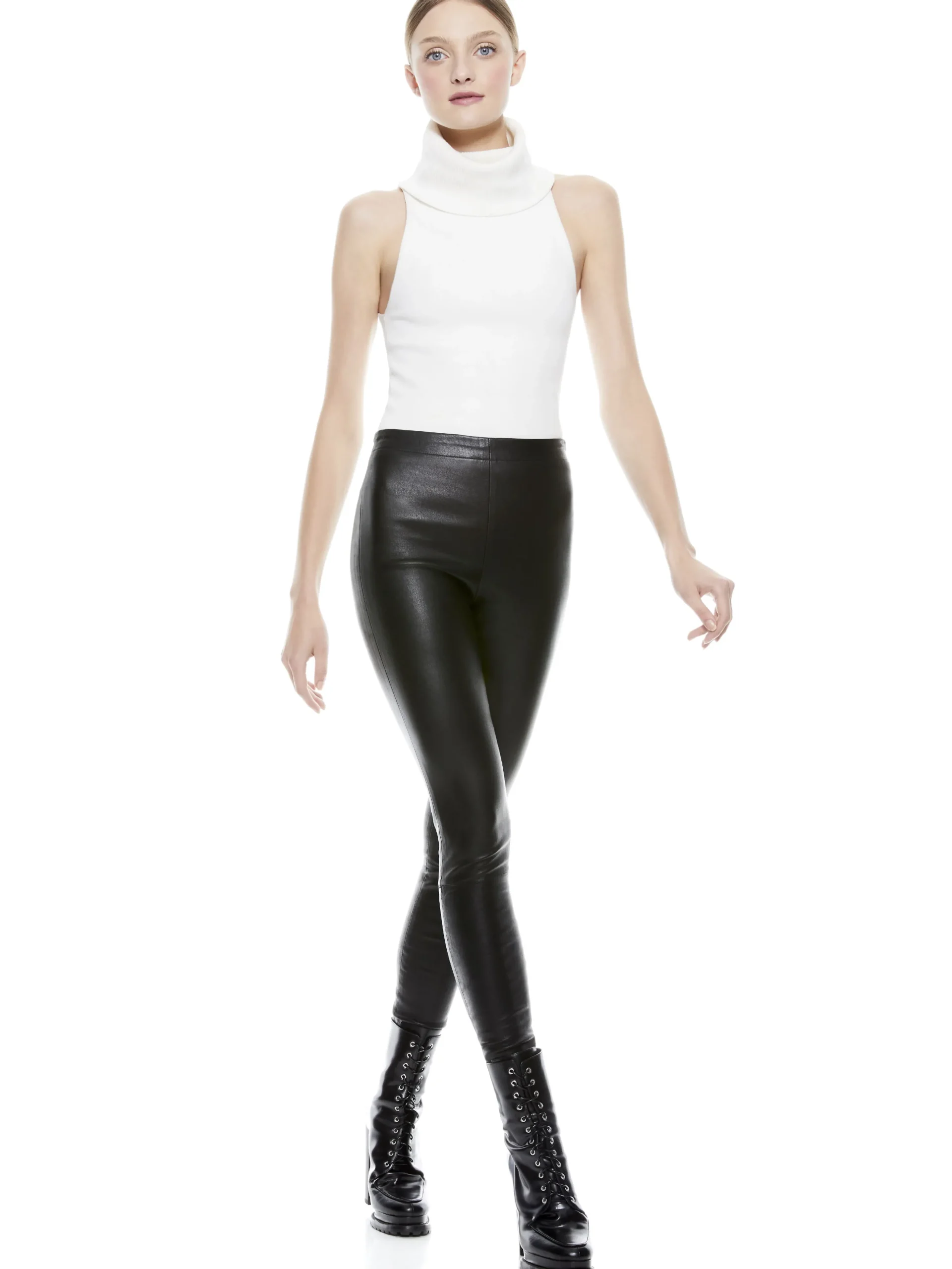 Alice and Olivia MADDOX SIDE ZIP LEATHER LEGGING BLACK*CLOTHING