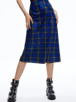 Alice and Olivia MAEVE MIDI SLIP SKIRT SCHOOLGIRL PLAID SAPPHIRE*CLOTHING
